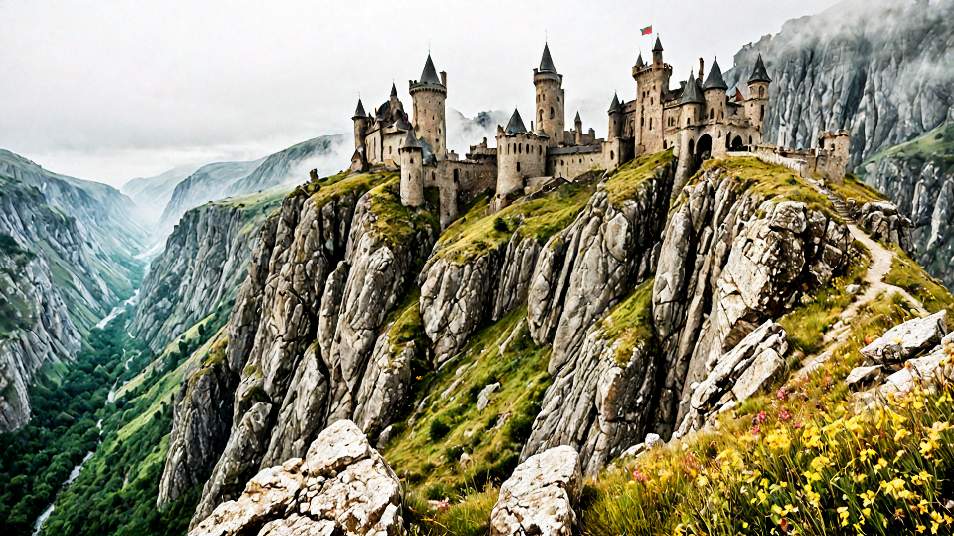 Fantasy - Ancient Castle On Cliff Overlooking Misty Valley