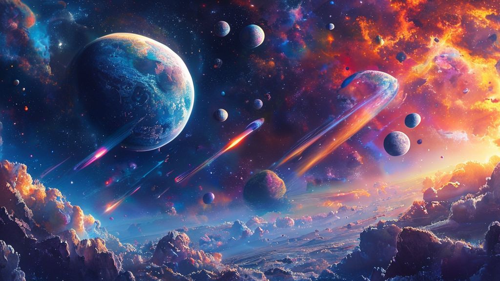 Scifi - Space With Multiple Moons And Meteorite