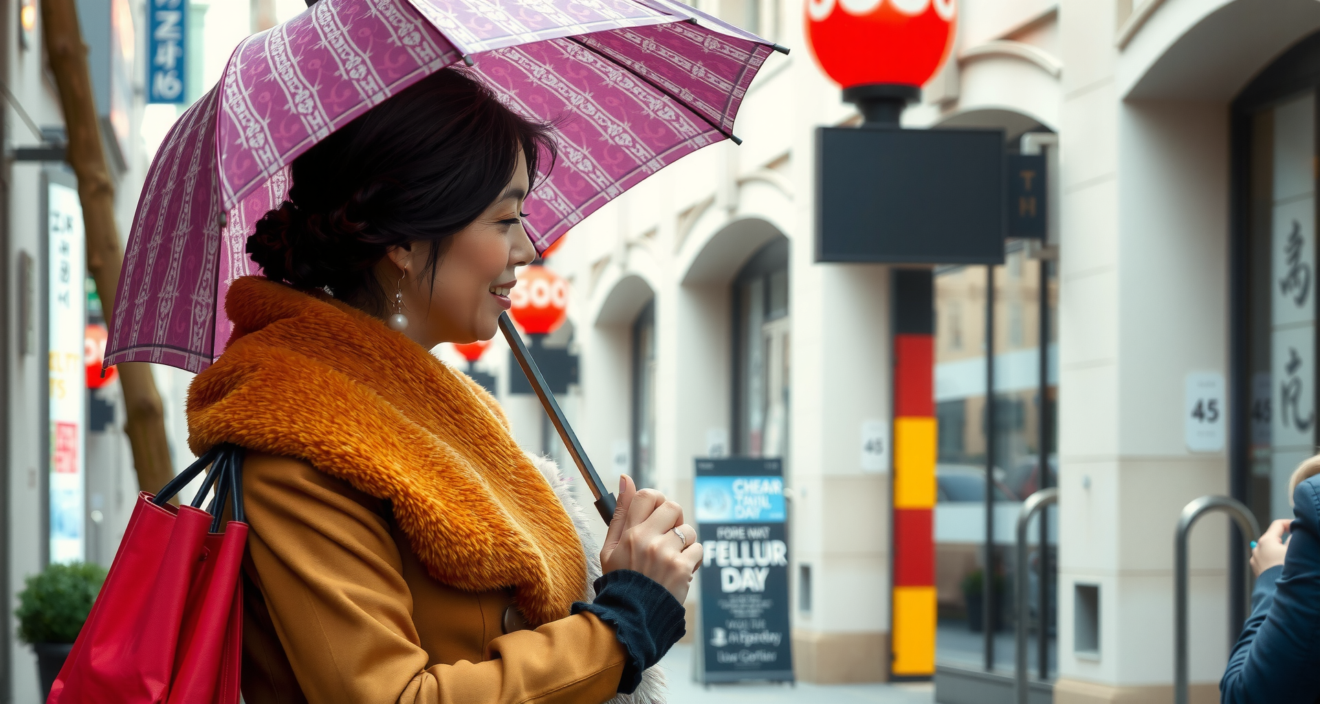 Modern - Woman Walking On The Street With Umbrella