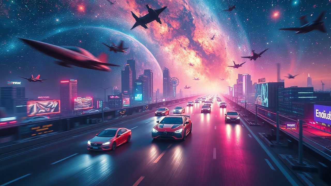 Colossal Modern Universe Flying Neon Dreams