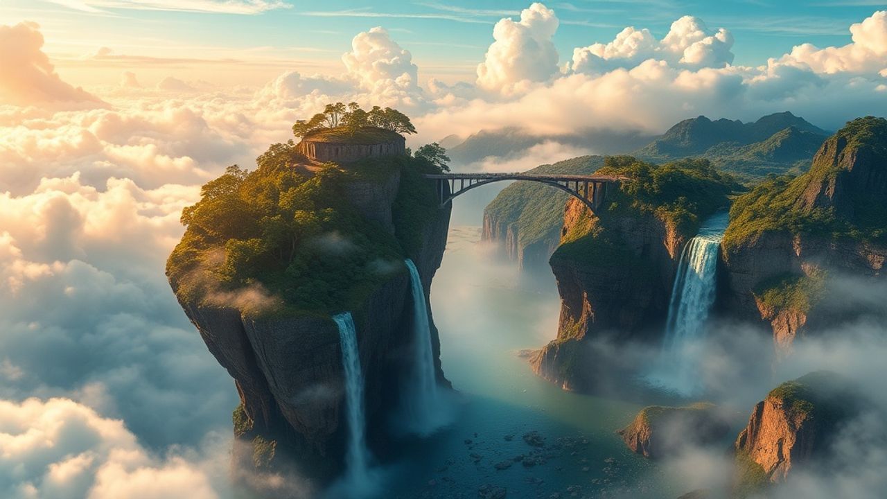 Celestial Floating Islands Waterfalls Magic