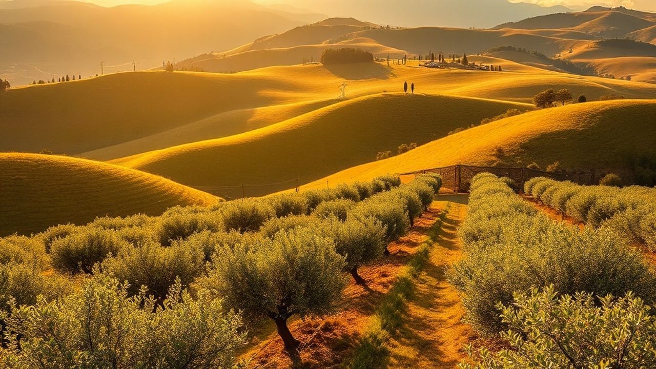 Picturesque Tuscany Olive Grove in Golden Light