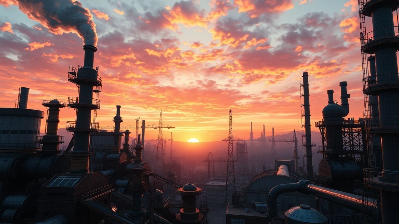 Riveted Steampunk City Brass at Sunset