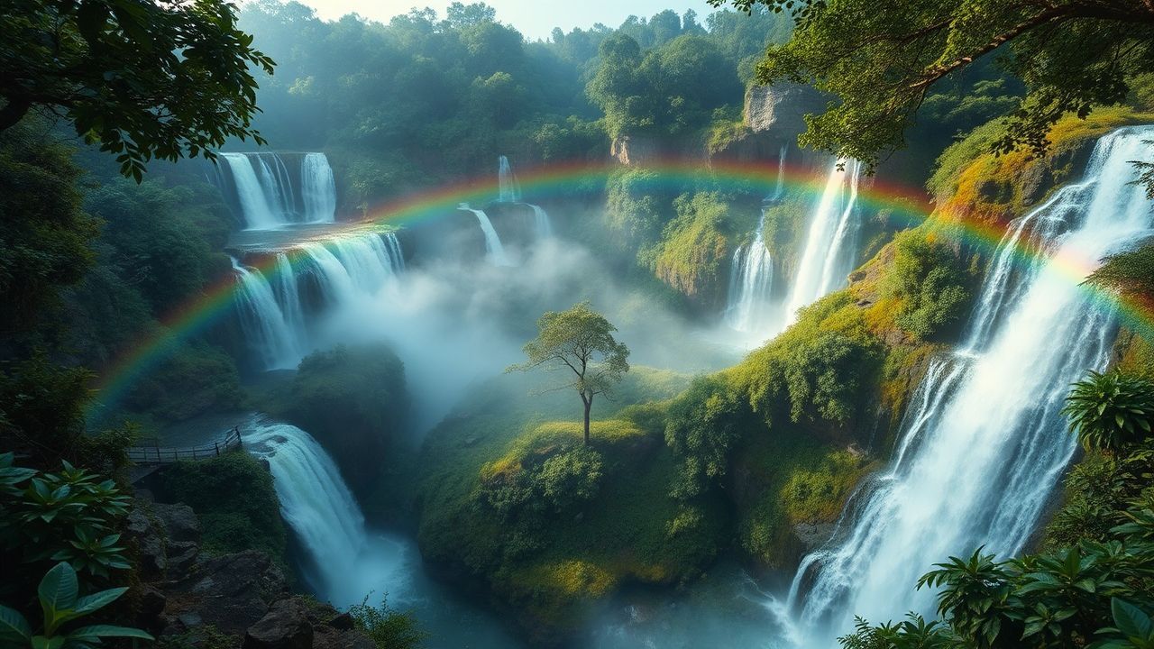 Tranquil Jungle Waterfall Hidden in the Mist