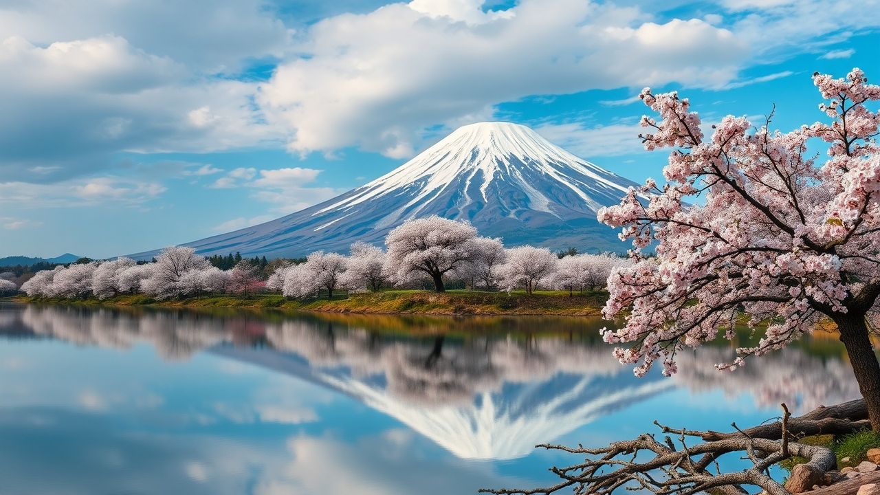 Golden Mt. Fuji Cherry Blossoms in Spring
