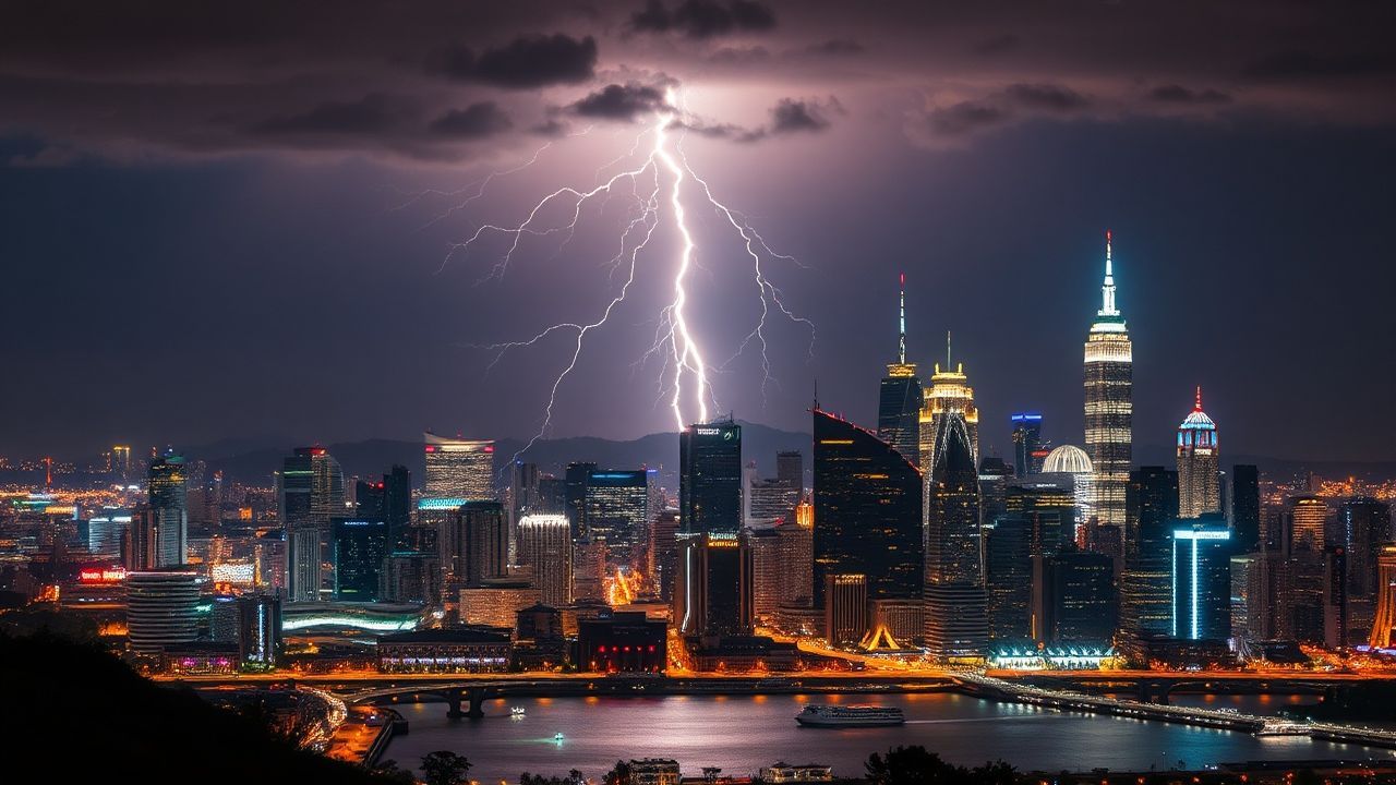 Serene Lightning Bolt City by Night