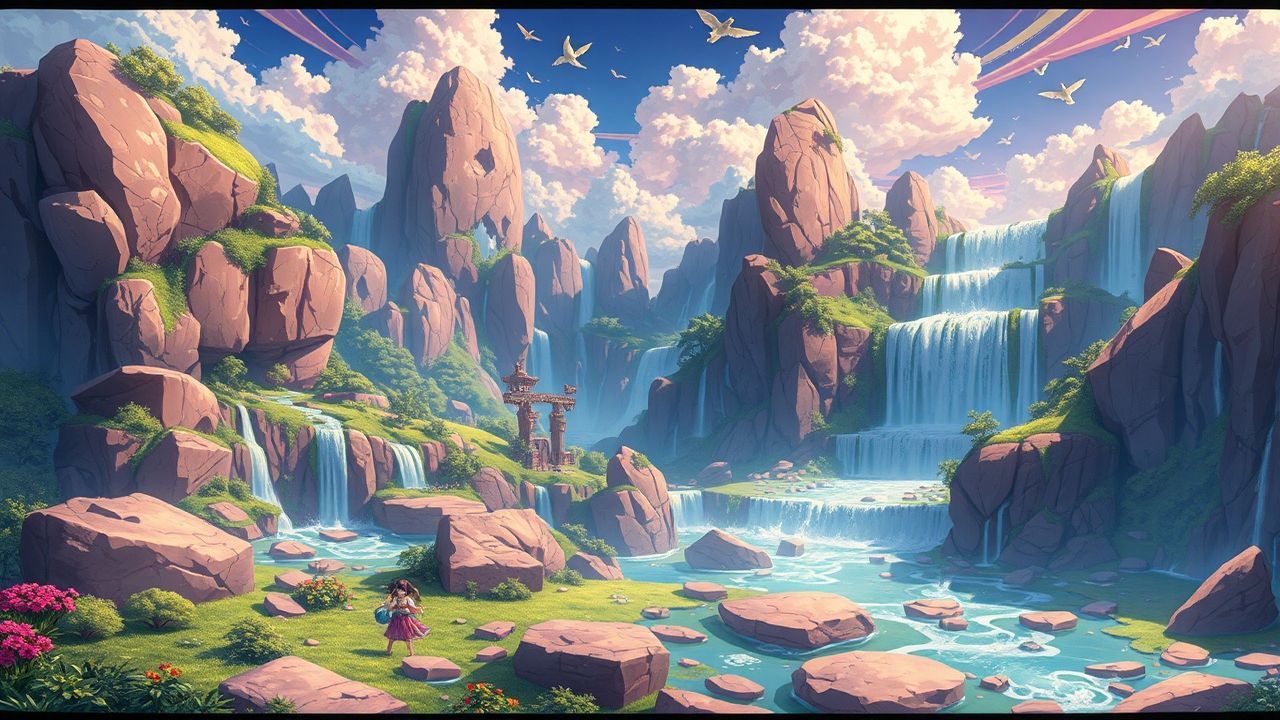 Peaceful Fantasy Landscape Floating Magic
