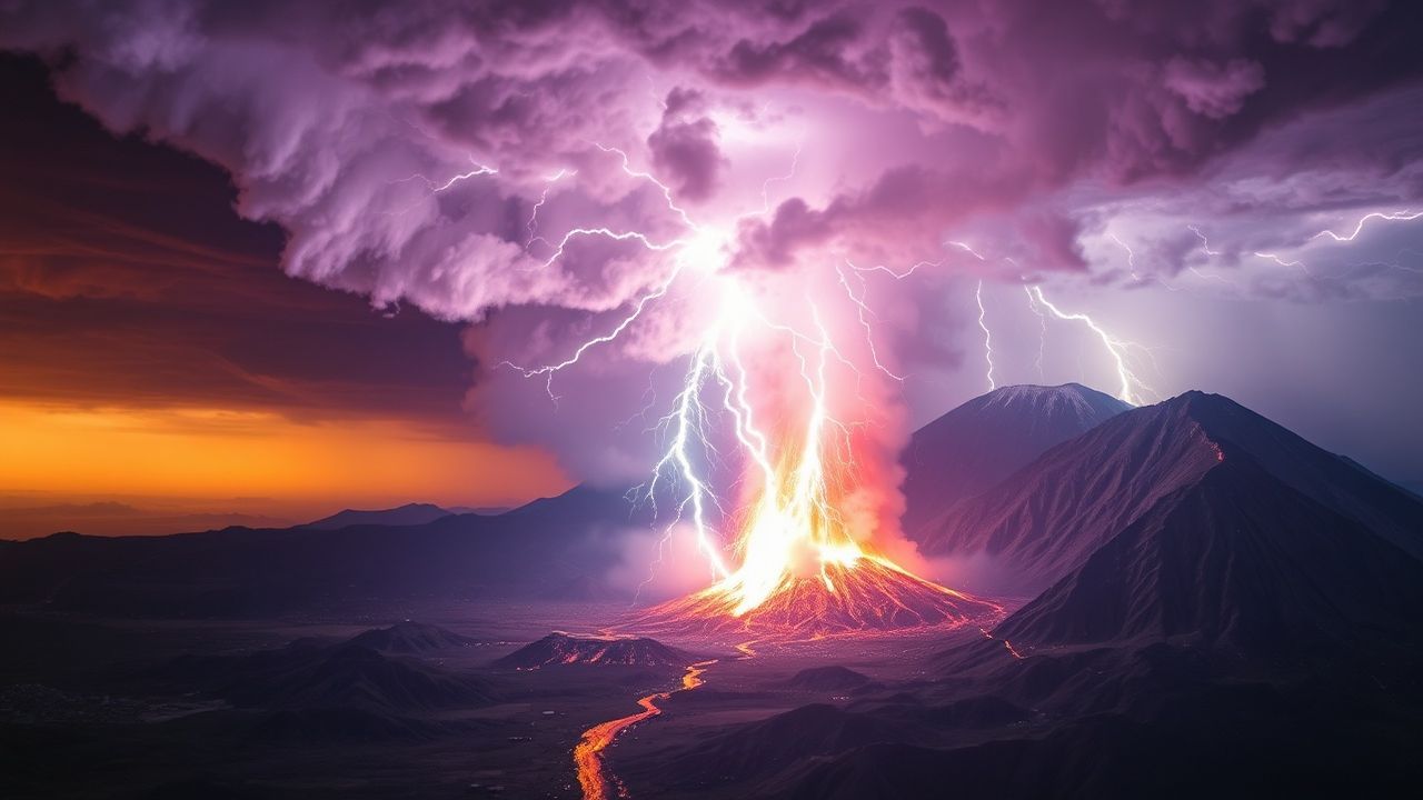 Radiant Volcanic Lightning Eruption