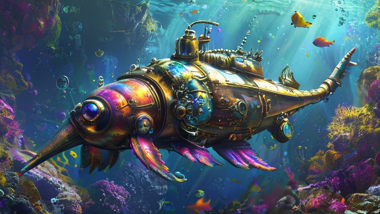 Ornate Nautilus Submarine Brass Depths