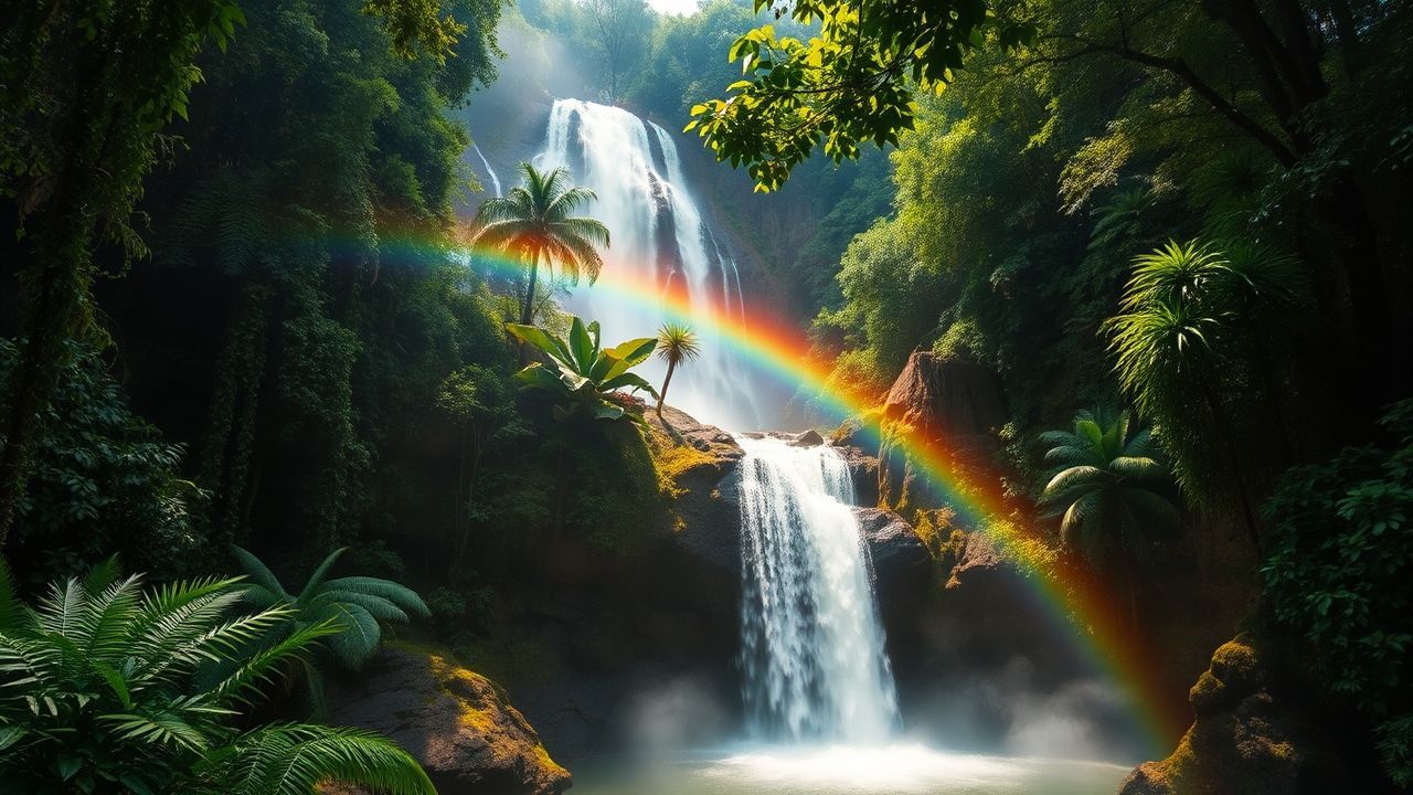 Radiant Jungle Waterfall Hidden in the Mist