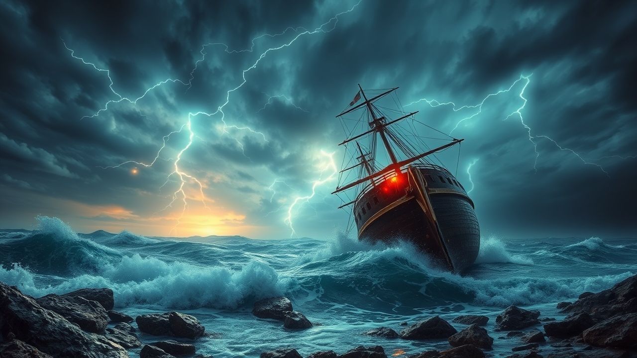 Twilight Shipwreck Stormy Seas Drama