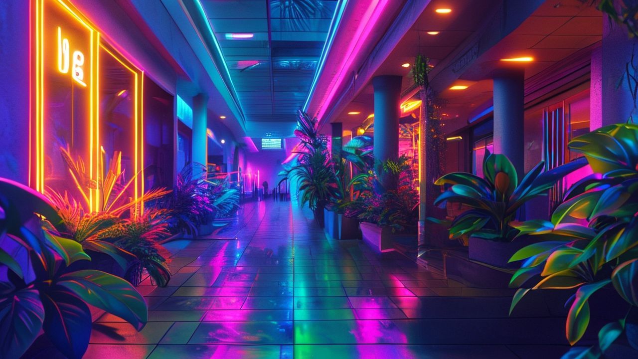 Nostalgic Empty Mall 90s Neon Dreams