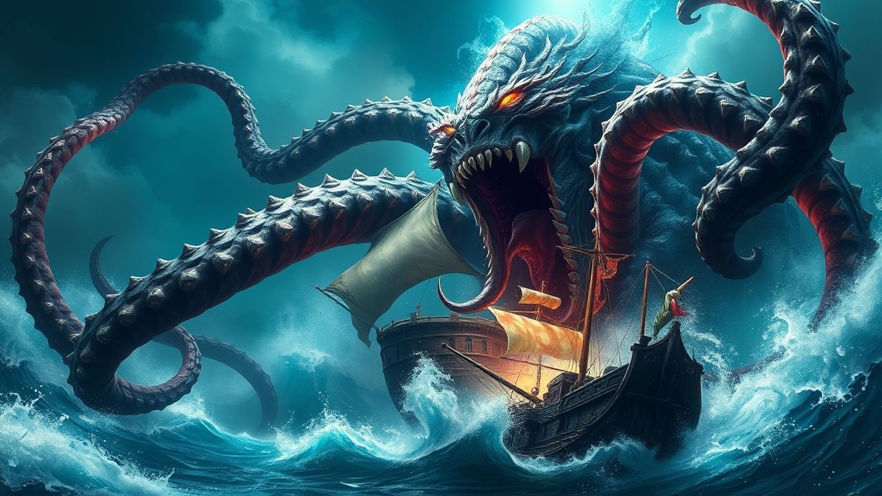 Mystical Kraken Attacking Ship Storm