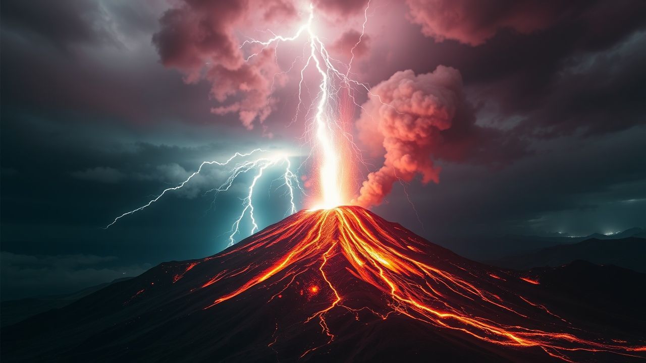 Serene Volcanic Lightning Eruption
