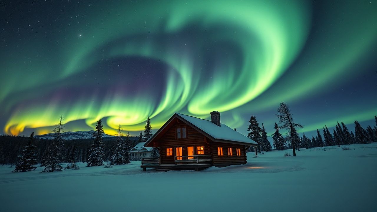 Wild Northern Lights Cabin in Winter