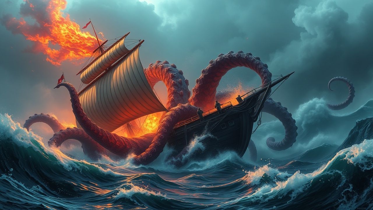 Fabled Kraken Attacking Ship Storm