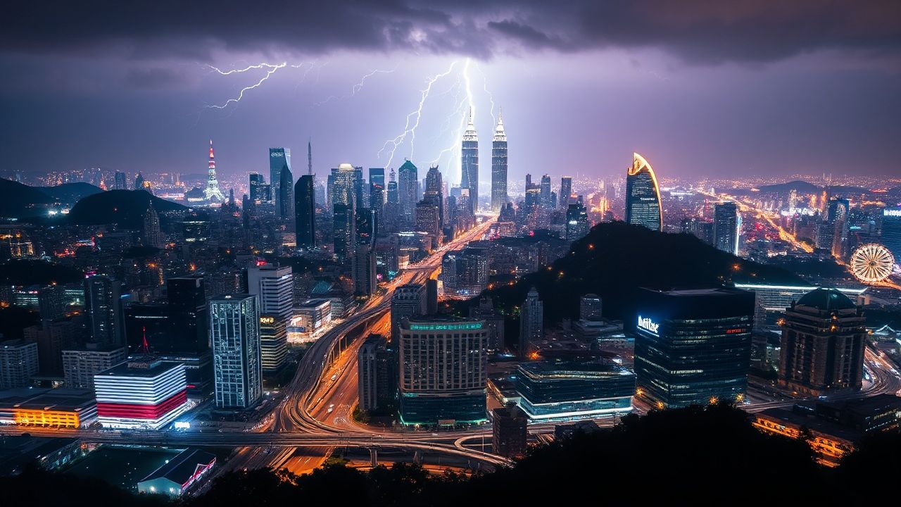 Majestic Lightning Bolt City by Night