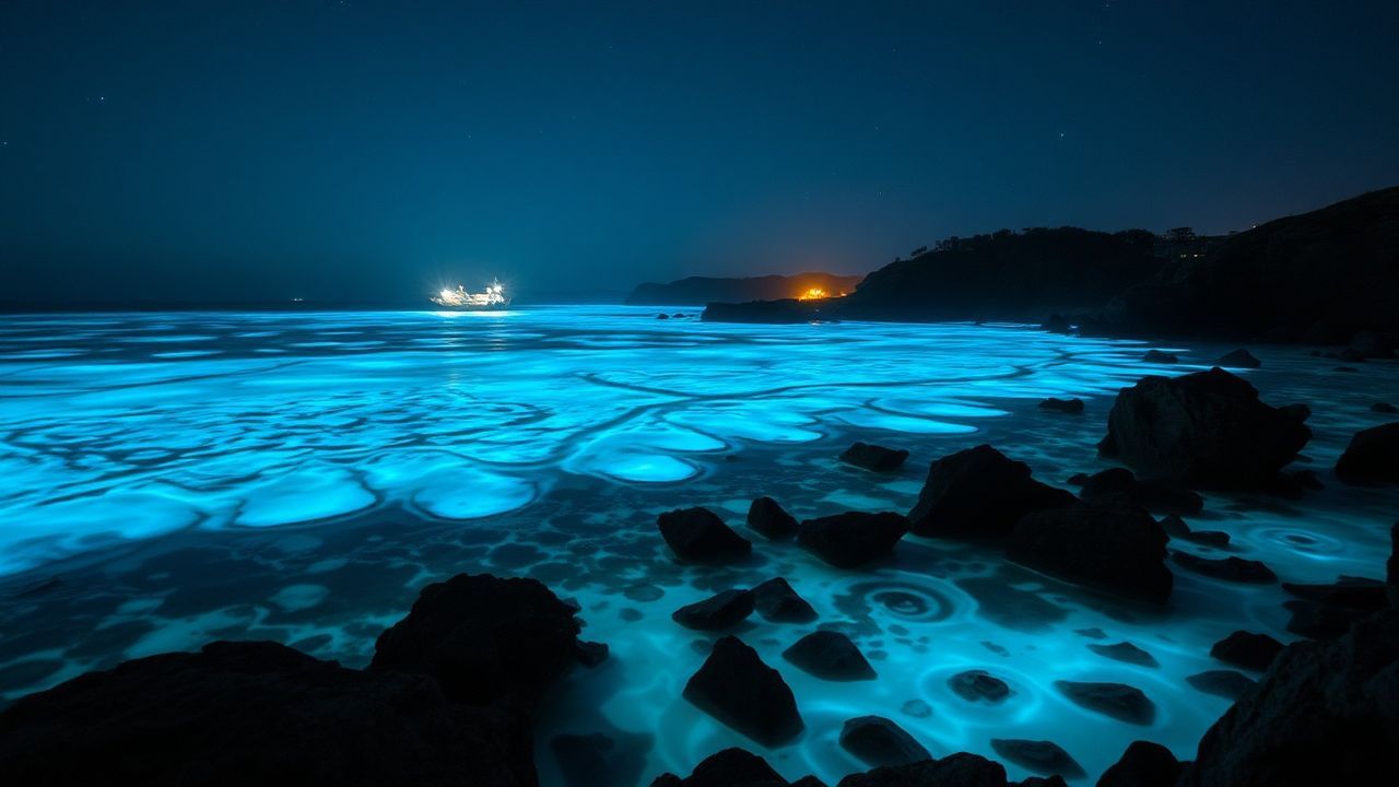 Lush Bioluminescent Bay Blue Glow