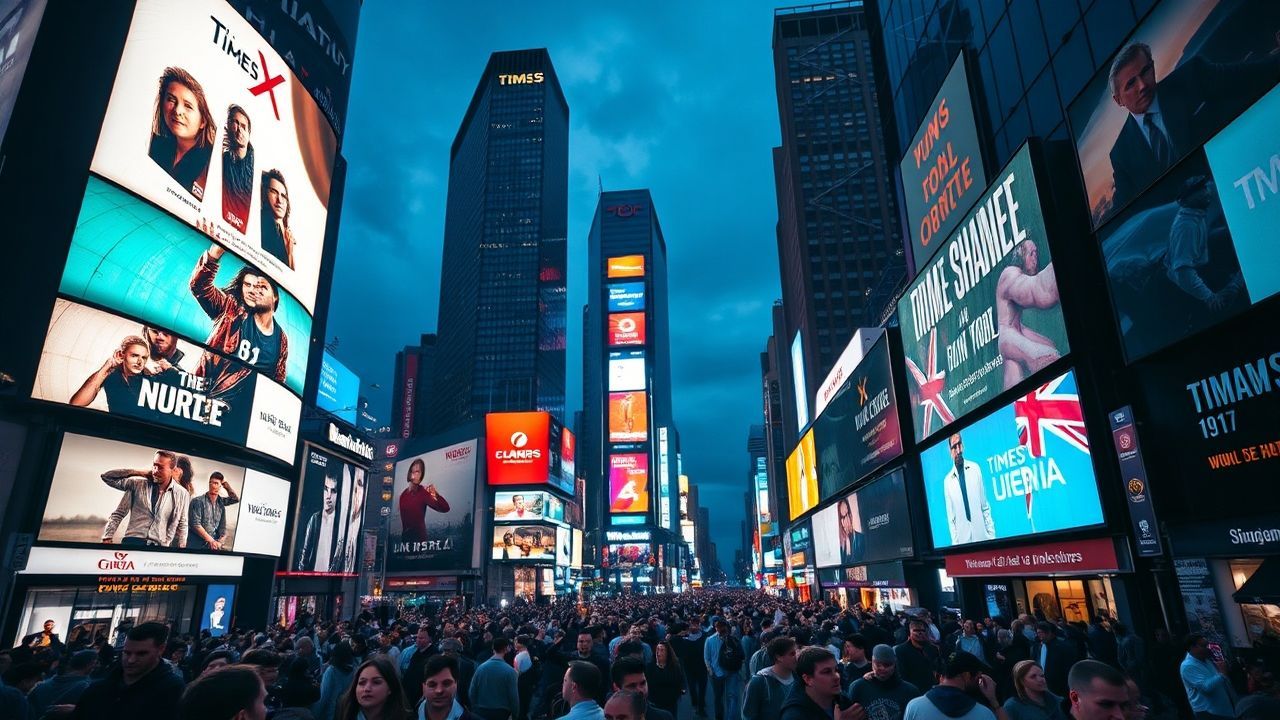 Panoramic Times Square Billboards by Night