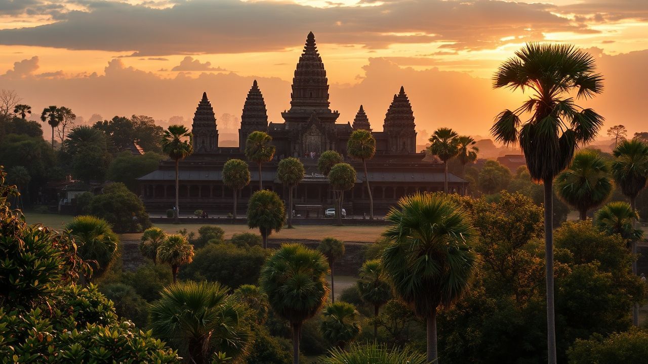 Overgrown Angkor Wat Wat Temple at Sunrise