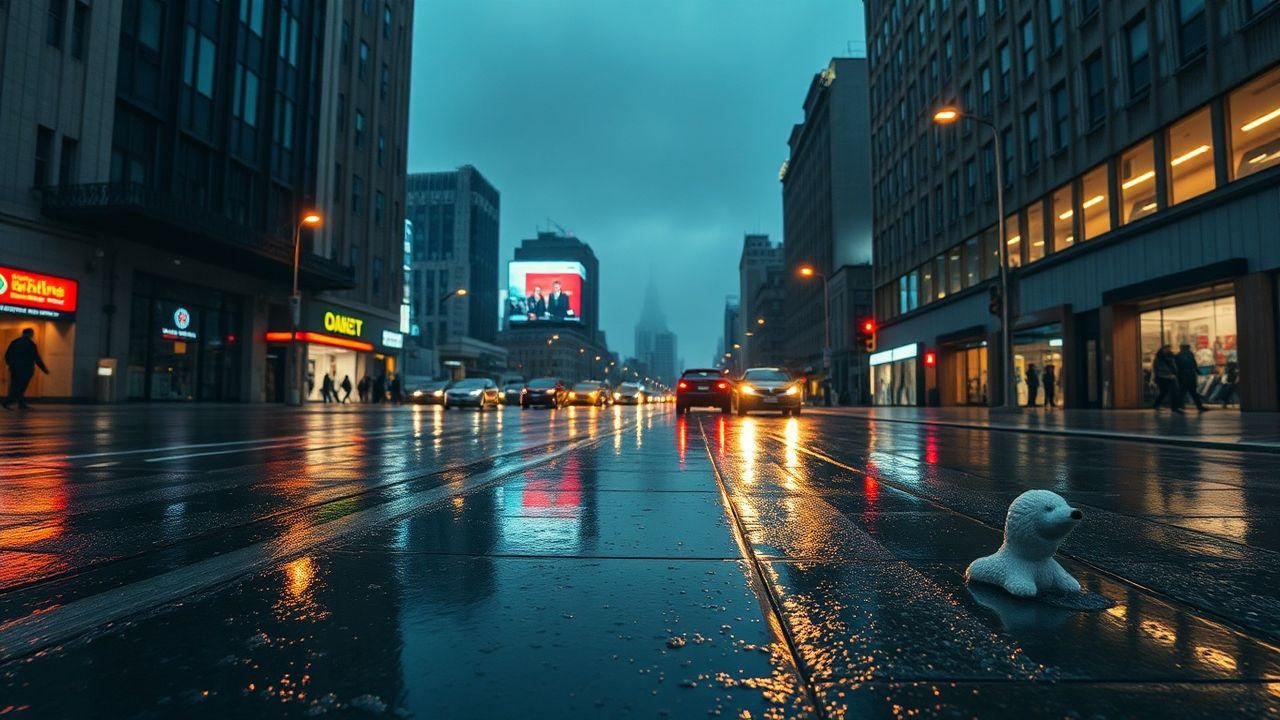Metropolitan Street Reflections Lights in the Rain