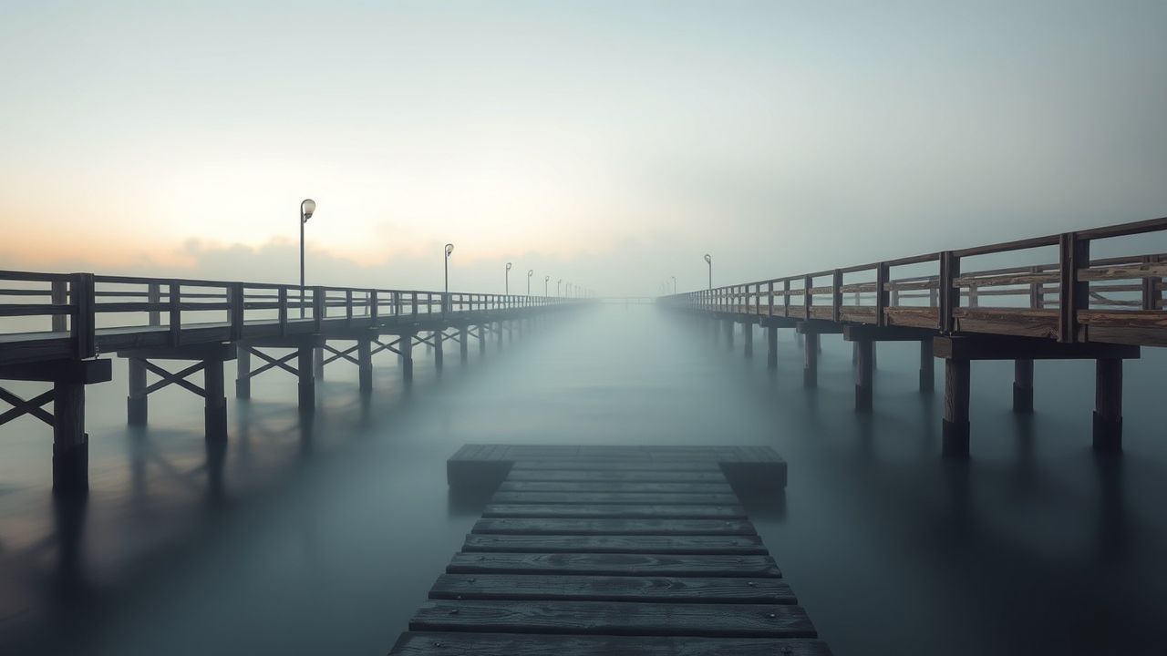 Calm Foggy Pier Disappearing