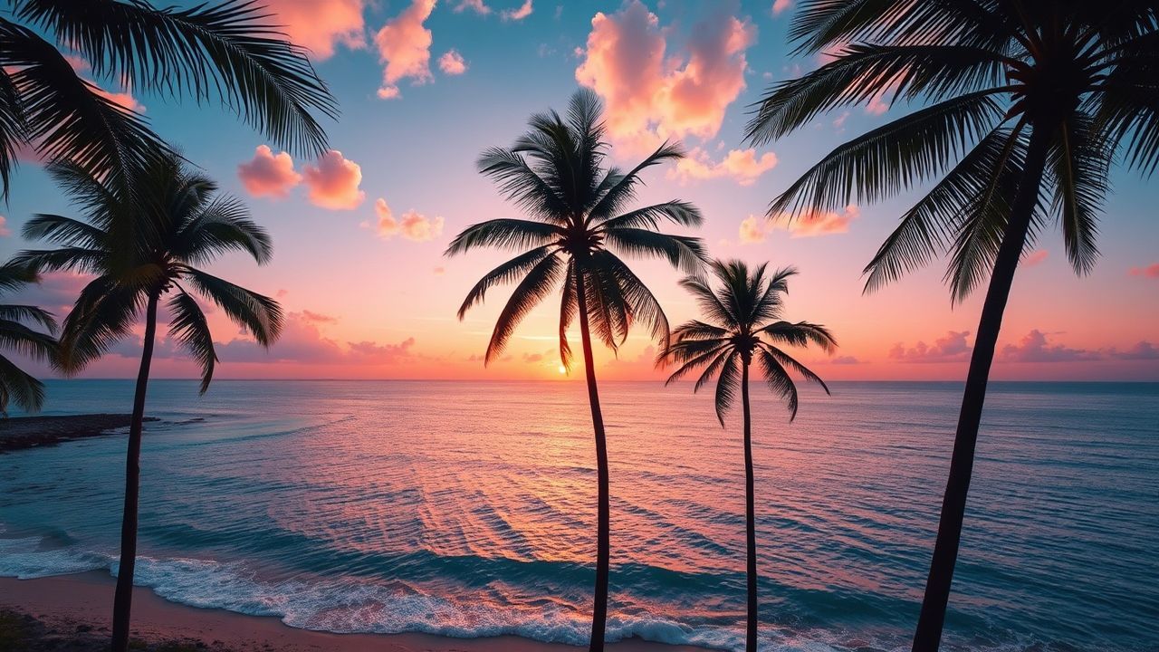 Majestic Palm Silhouettes Orange at Sunset