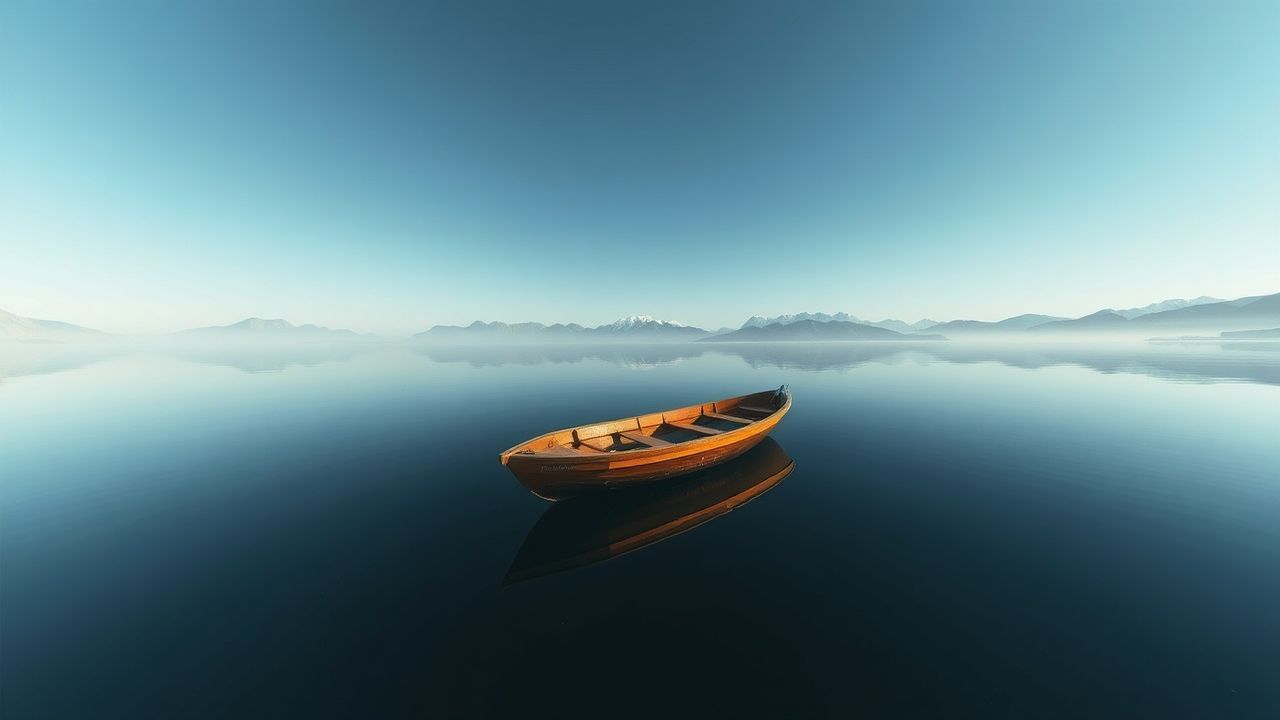 Refined Single Boat Calm Reflections