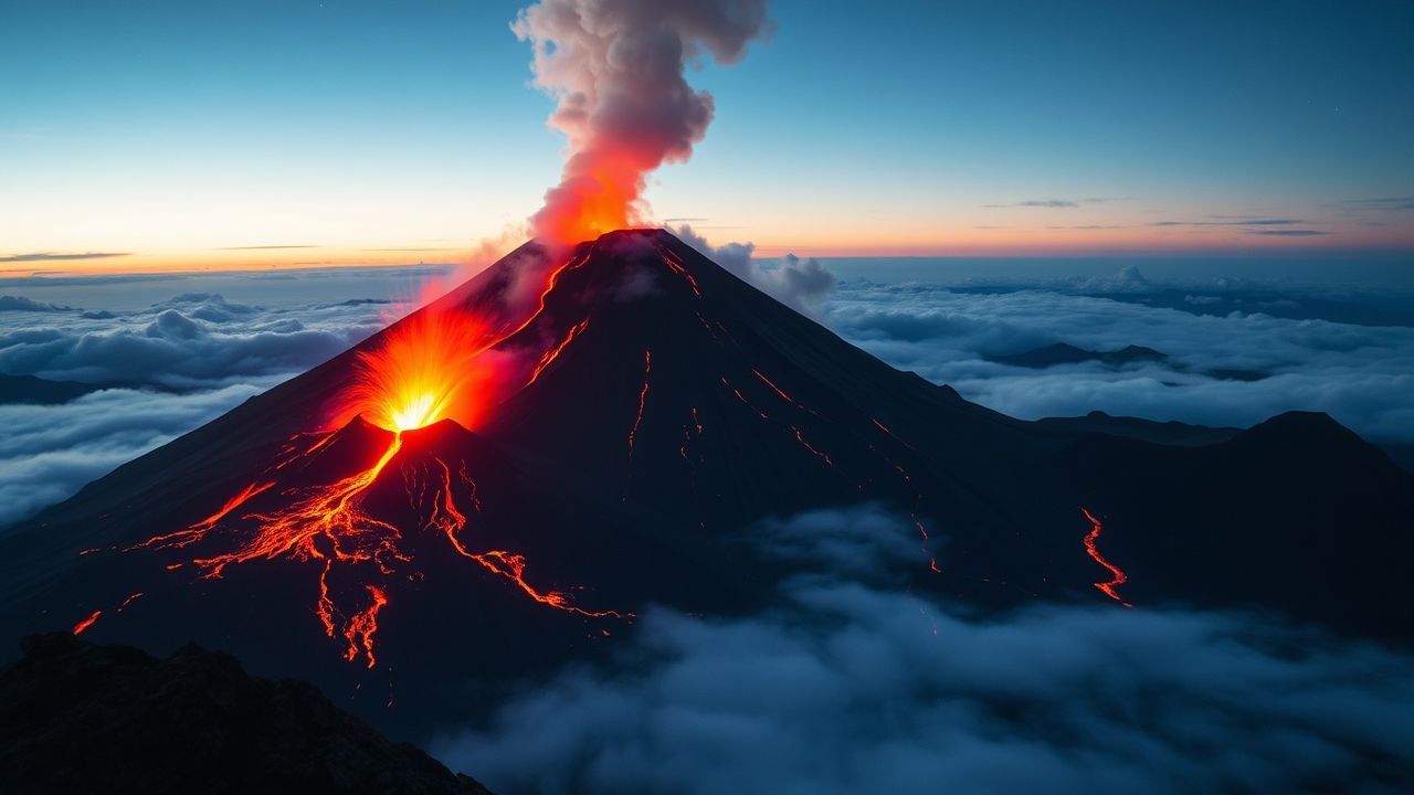 Wild Volcanic Eruption Lava by Night