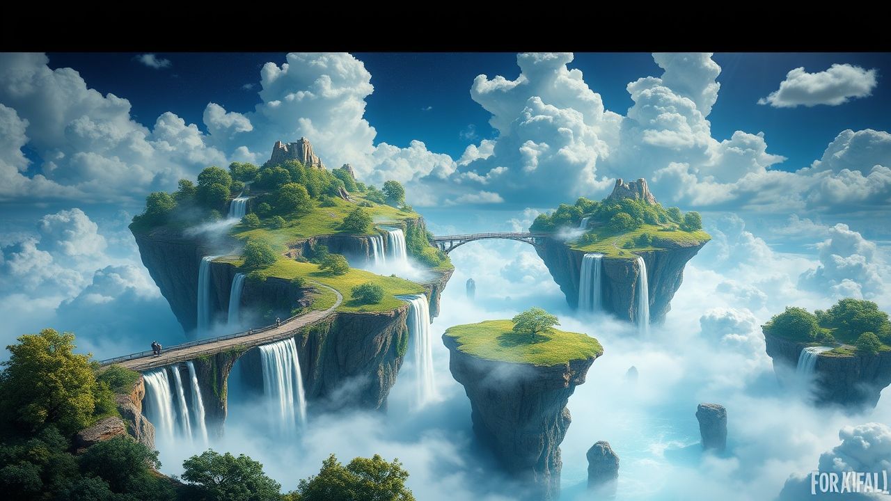 Enchanted Floating Islands Waterfalls Magic