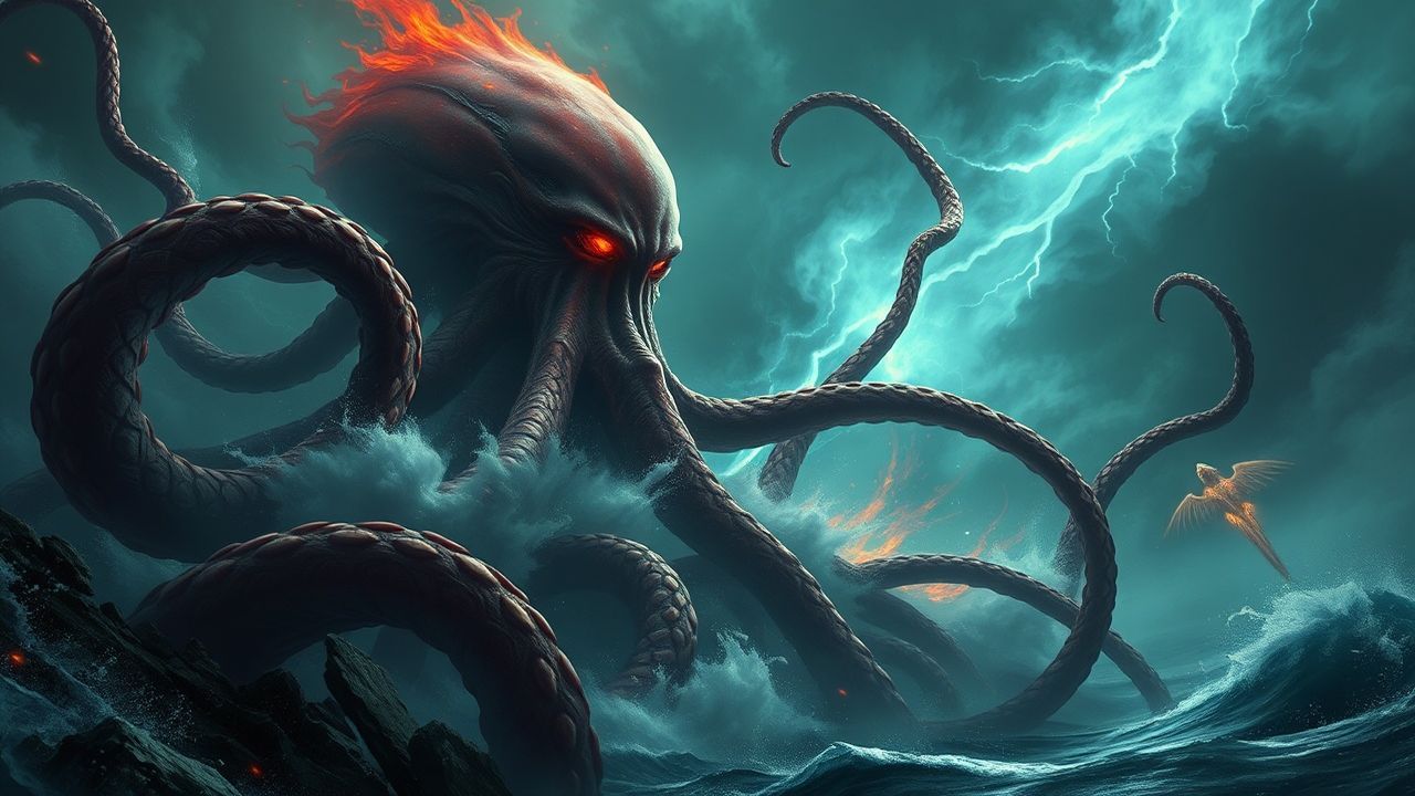 Ominous Cthulhu Rising Tentacles Storm