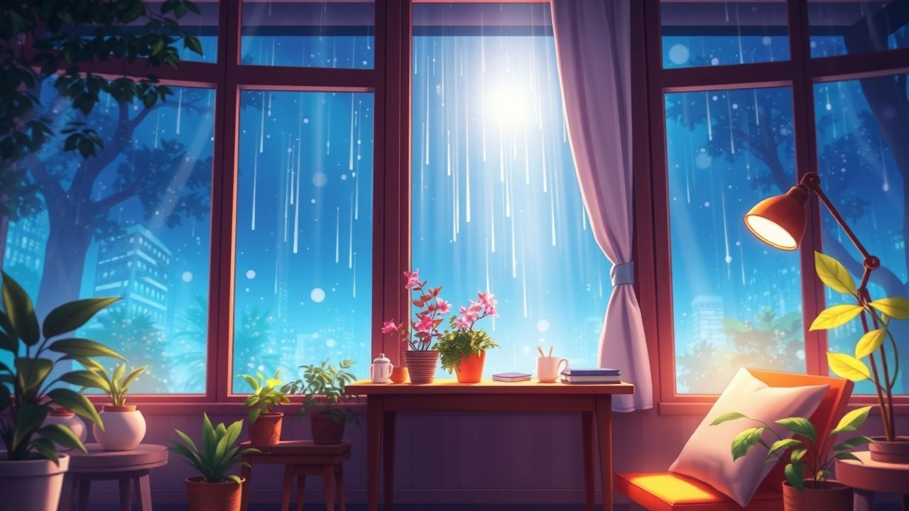 Blissful Cozy Room Rainy Serenity