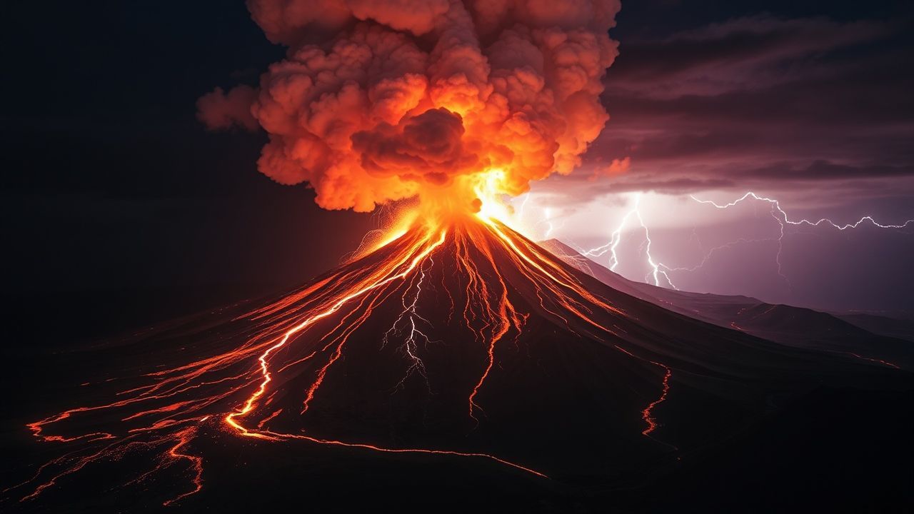 Golden Volcanic Lightning Eruption