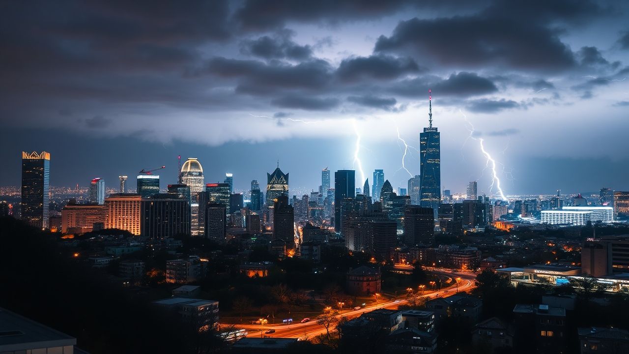 Serene Lightning Bolt City by Night