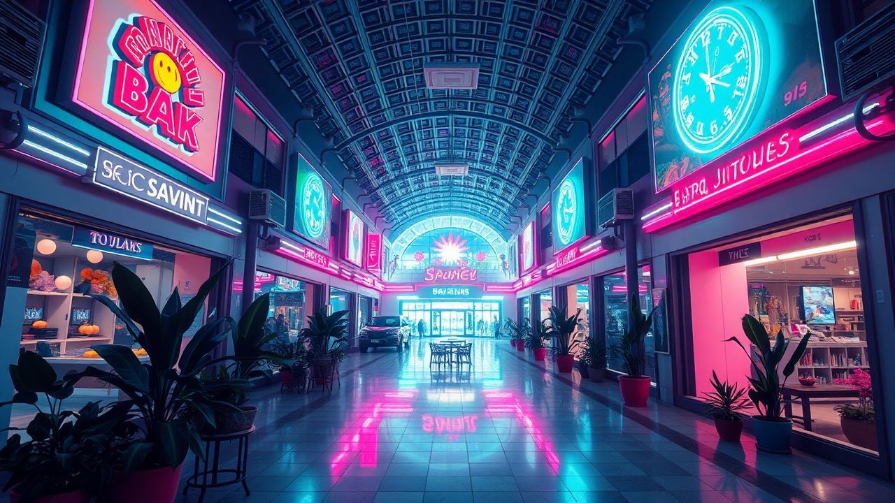 Pastel Empty Mall 90s Neon Dreams