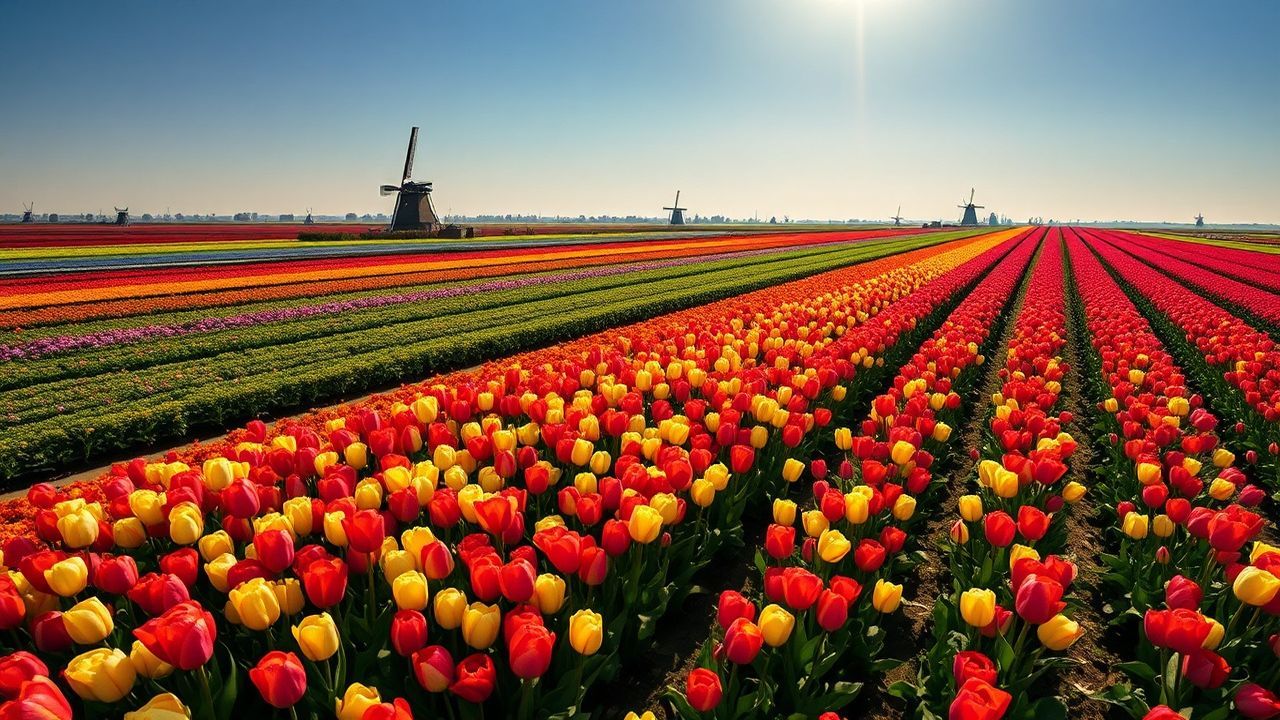 Wild Tulip Fields Netherlands from Above