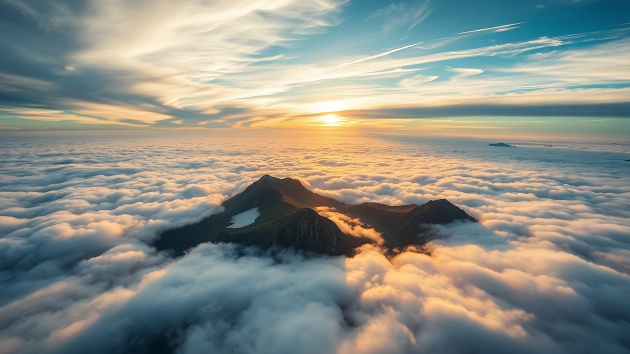 Serene Sea Clouds Peaks in the Mist
