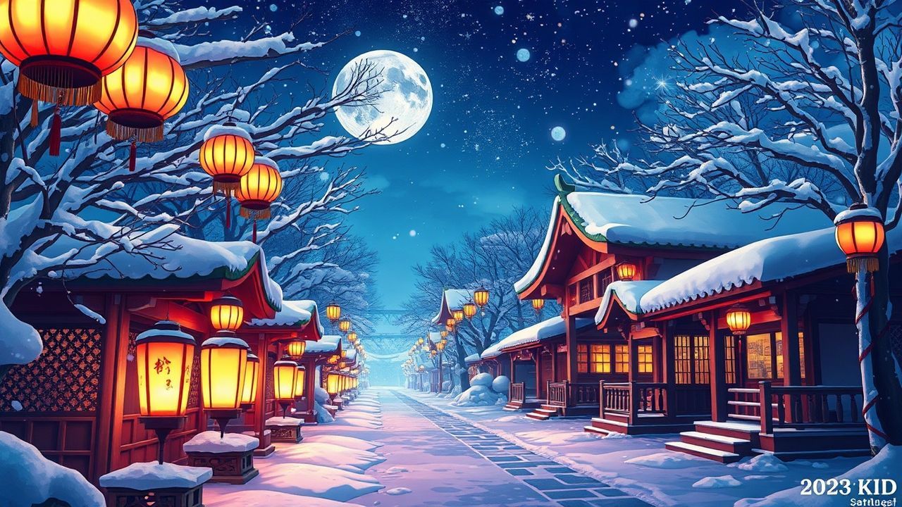 Radiant Shrine Lanterns Anime in Winter
