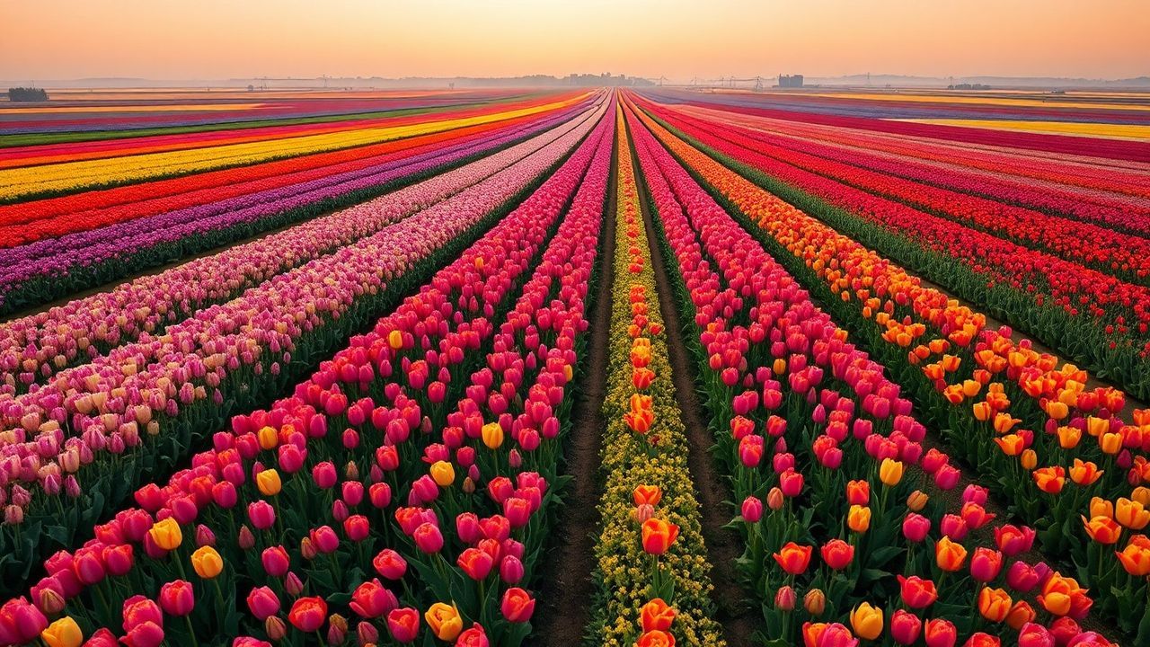 Enchanting Tulip Fields Netherlands from Above