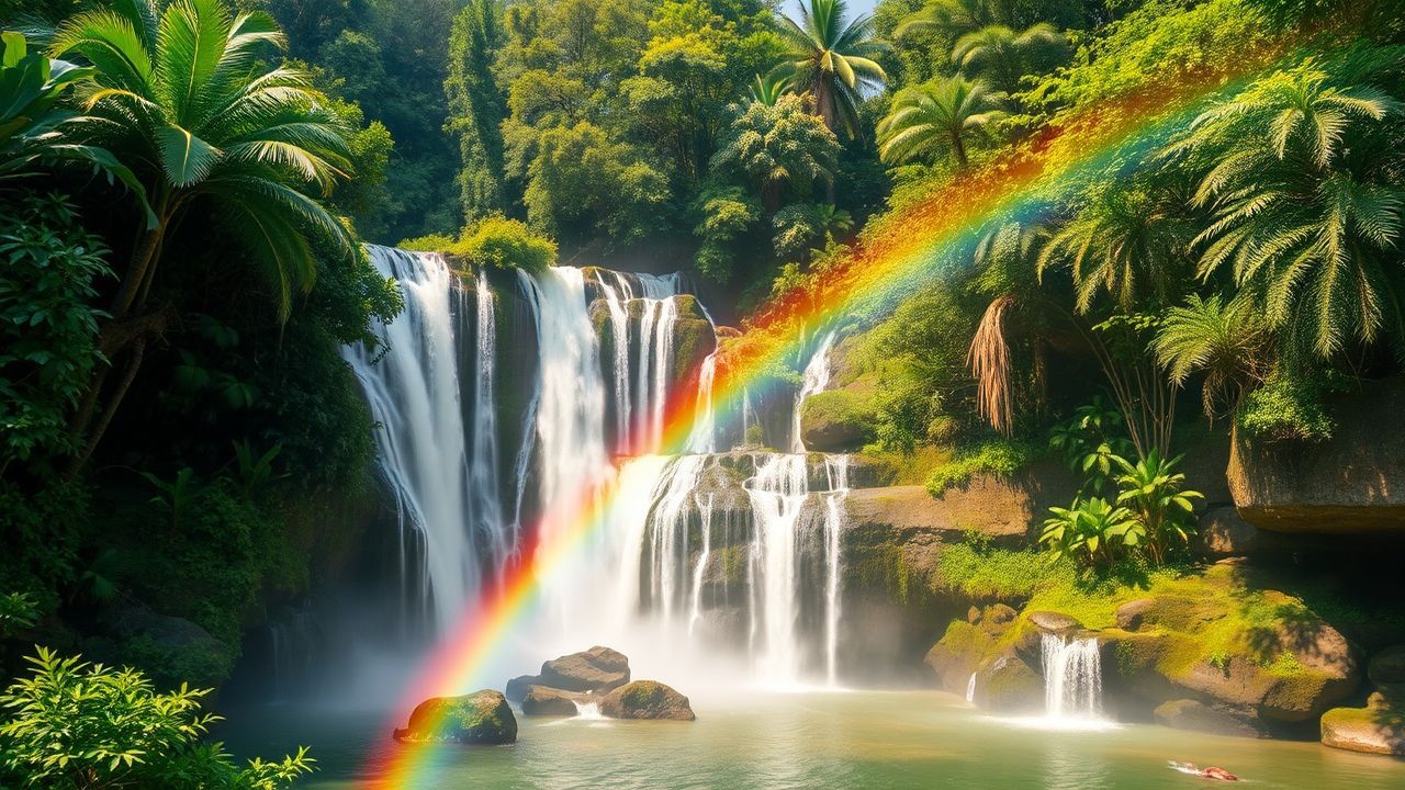 Golden Jungle Waterfall Hidden in the Mist