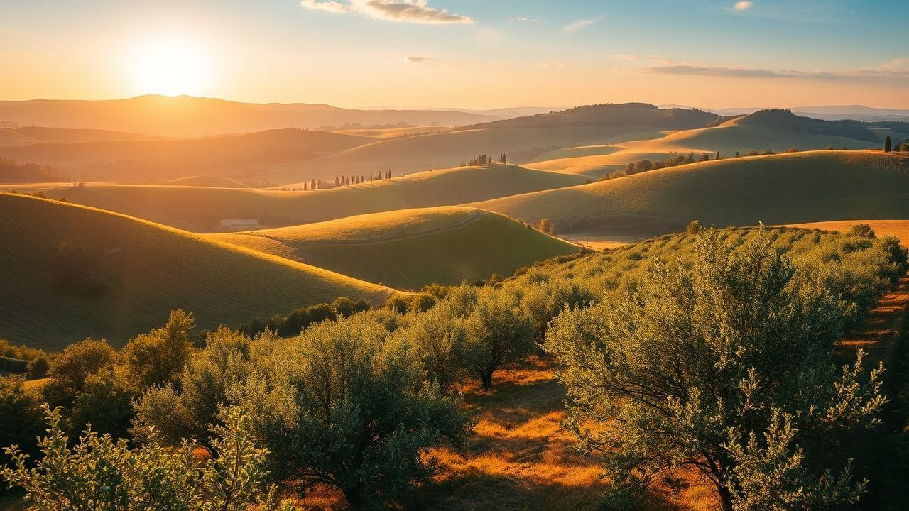Vibrant Tuscany Olive Grove in Golden Light