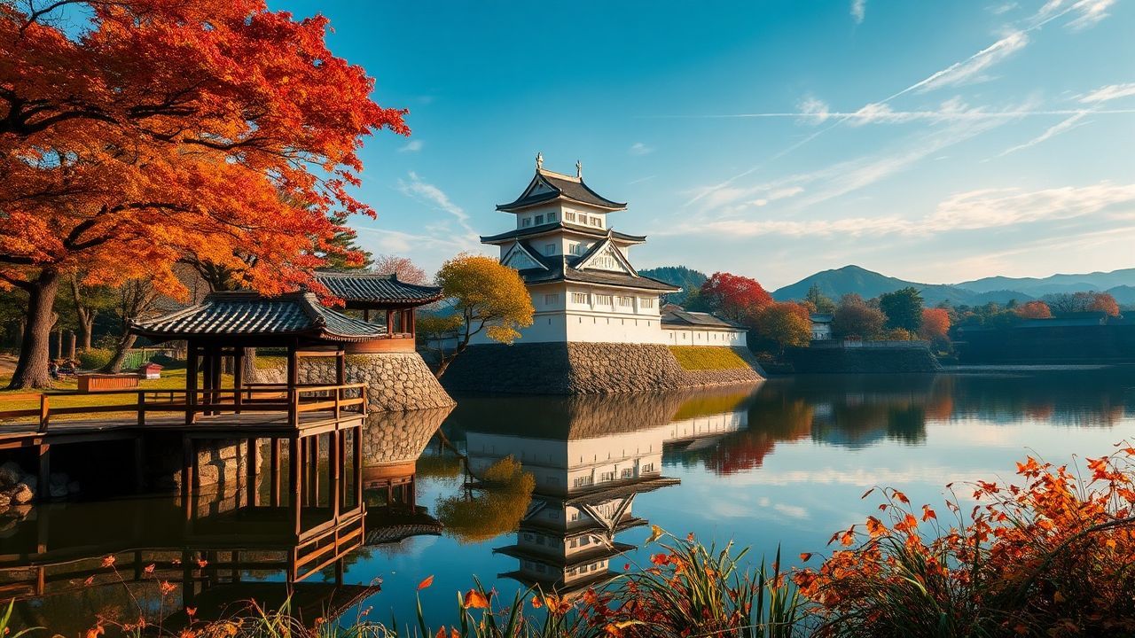 Sacred Japanese Castle Maple in Autumn