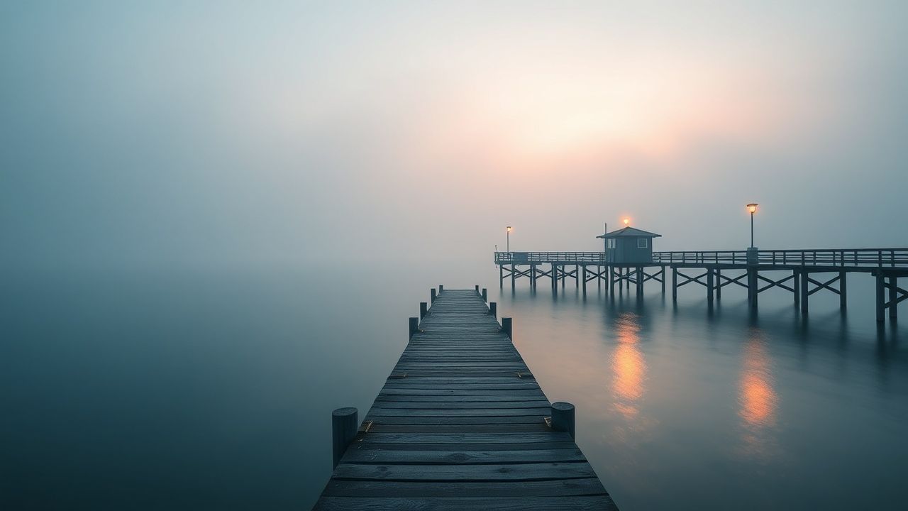 Serene Foggy Pier Disappearing