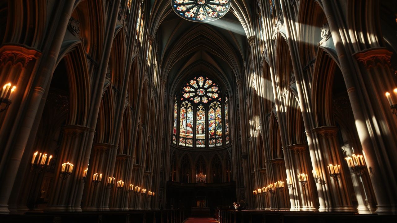 Mysterious Gothic Cathedral Candlelight Drama