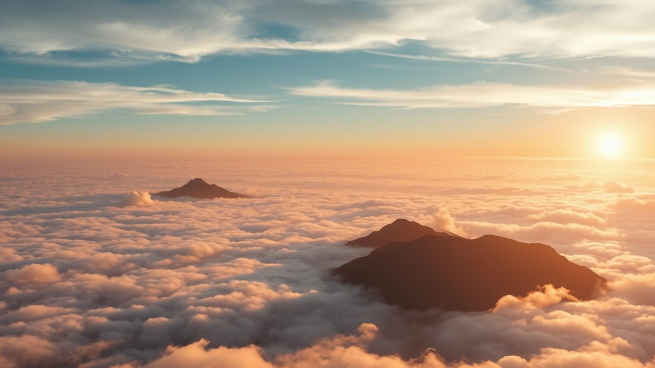 Dramatic Sea Clouds Peaks in the Mist