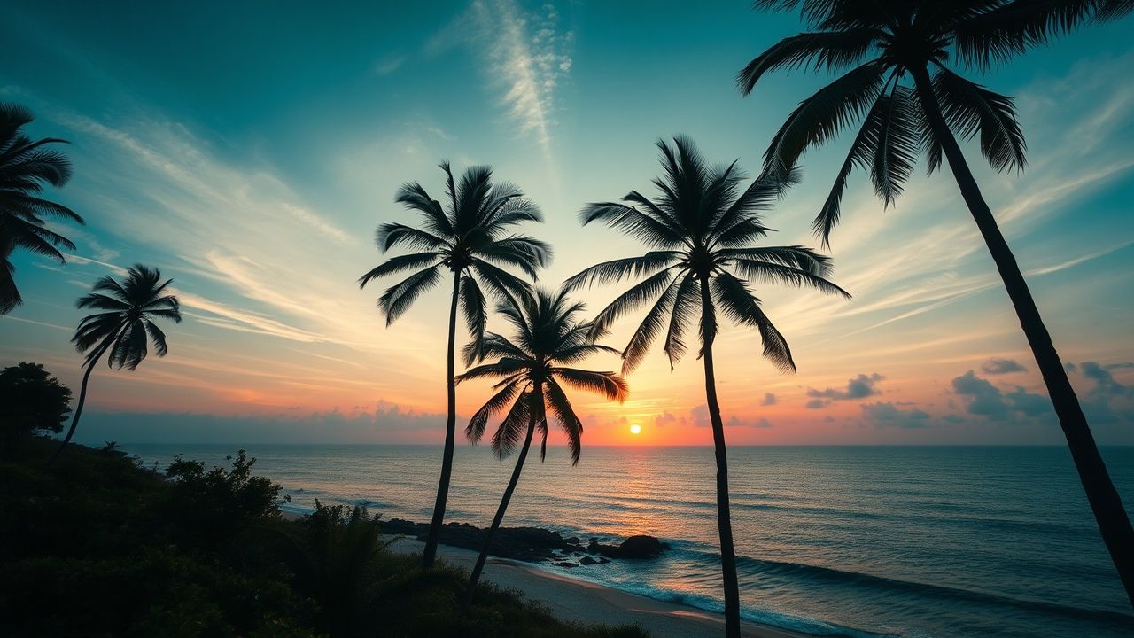 Ethereal Palm Silhouettes Orange at Sunset