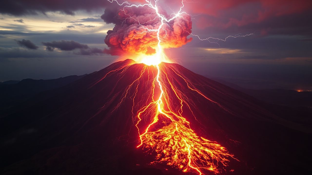 Radiant Volcanic Lightning Eruption