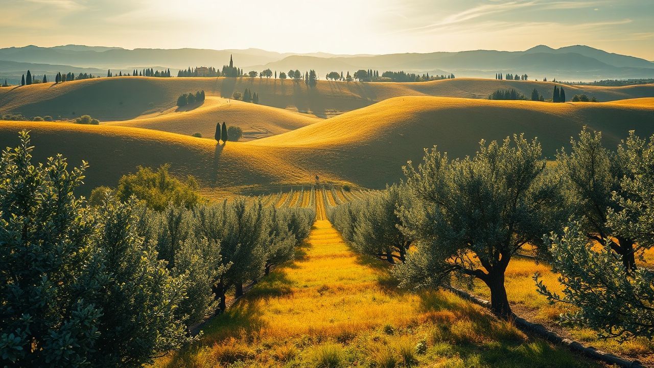 Sun-Kissed Tuscany Olive Grove in Golden Light