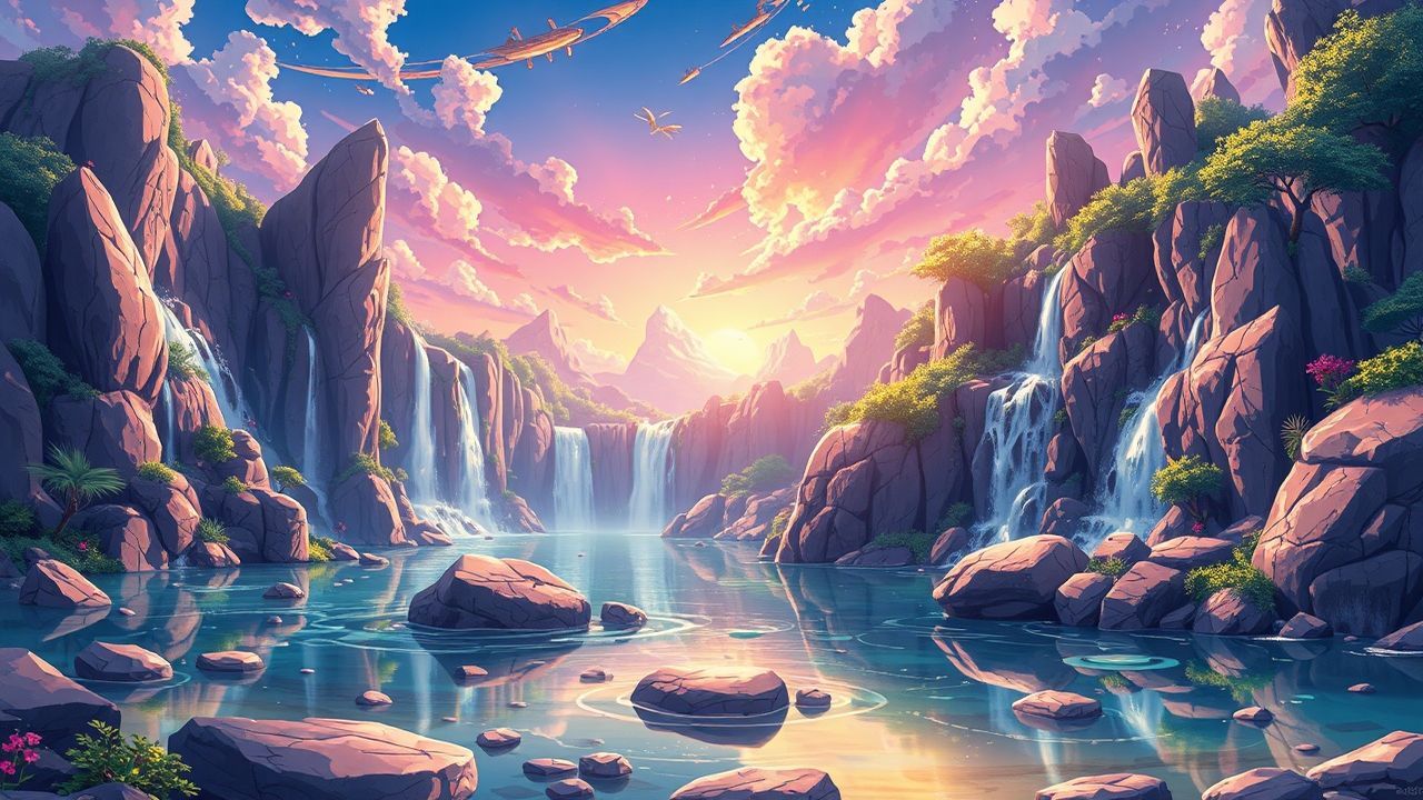 Pastel Fantasy Landscape Floating Magic