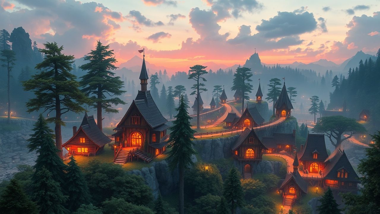 Mythical Elven City Treehouses Magic
